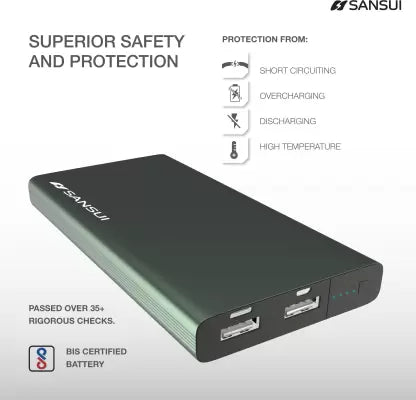 Sansui 10000 mAh Power Bank (12 W, Fast Charging) (Green, Lithium Polymer) Sansui 10000 mAh Power Bank (12 W, Fast Charging) (Green, Lithium Polymer)